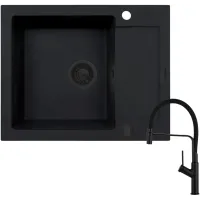 Zestaw Pyramis Zlewozmywak granitowy Mido 62x50 1B1D Black Edition + Bateria Flexos